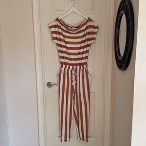 Striped Jumpsuit in Brown and White size large